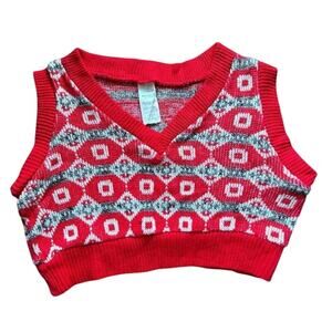 Vintage 70s Holiday Sweater Vest 3T Boys Girls Red Crop Unisex